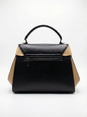 Nisa Modern Dual-Tone Satchel Bag – Black & Tan