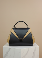 Nisa Modern Dual-Tone Satchel Bag – Black & Tan