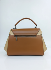 Nisa Dual-Tone Geometric Satchel Bag – Cognac & Cream