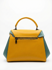 Nisa Geometric Color-Block Satchel Bag – Mustard & Teal