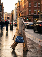 Nisa Dual-Tone Geometric Satchel Bag – Navy & Sky