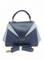 Nisa Dual-Tone Geometric Satchel Bag – Navy & Sky