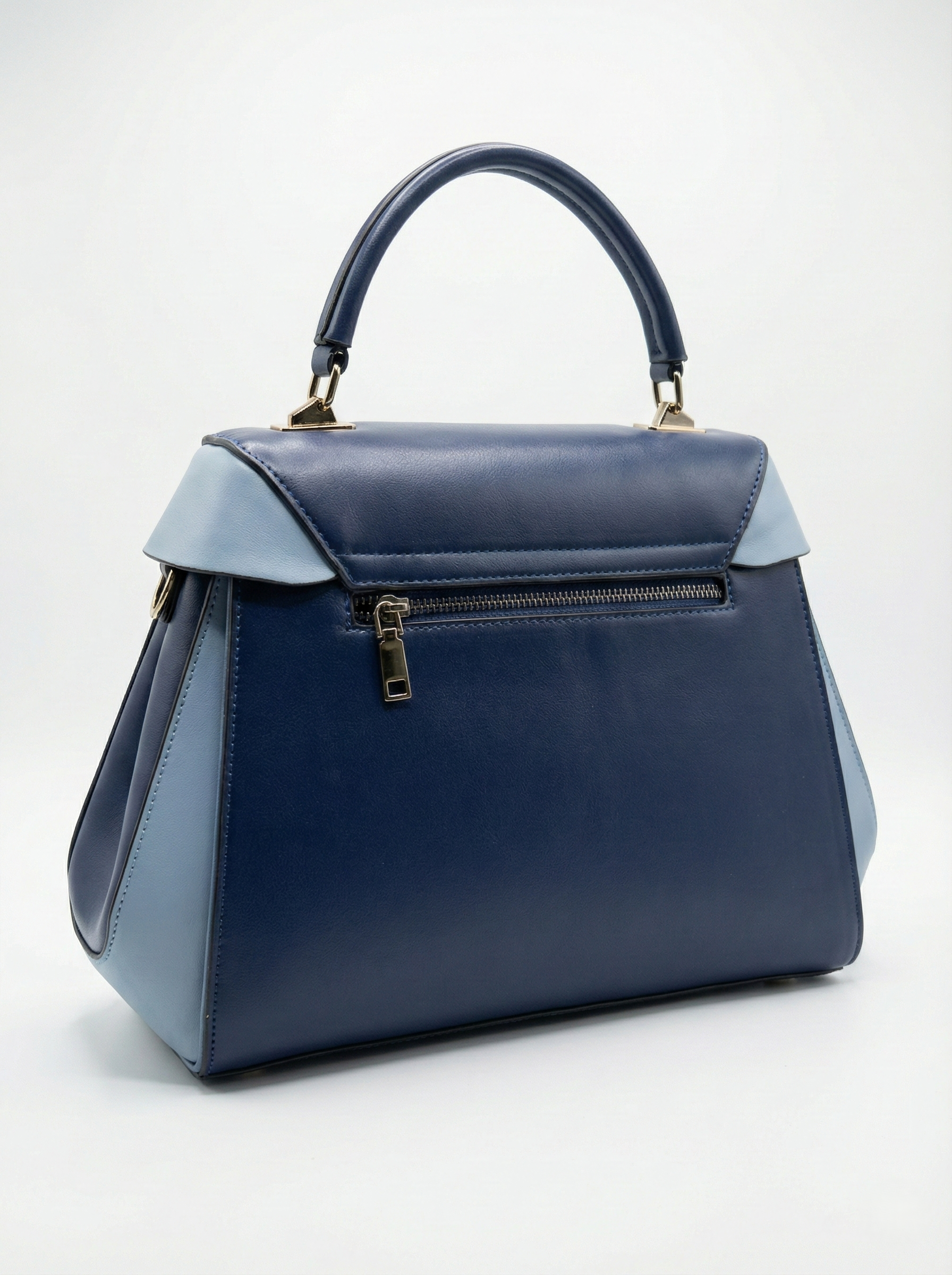 Nisa Dual-Tone Geometric Satchel Bag – Navy & Sky