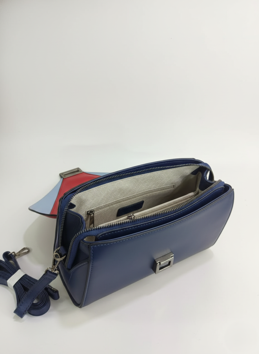 Nisa Dual-Tone Geometric Satchel Bag – Navy & Sky