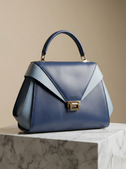 Nisa Dual-Tone Geometric Satchel Bag – Navy & Sky