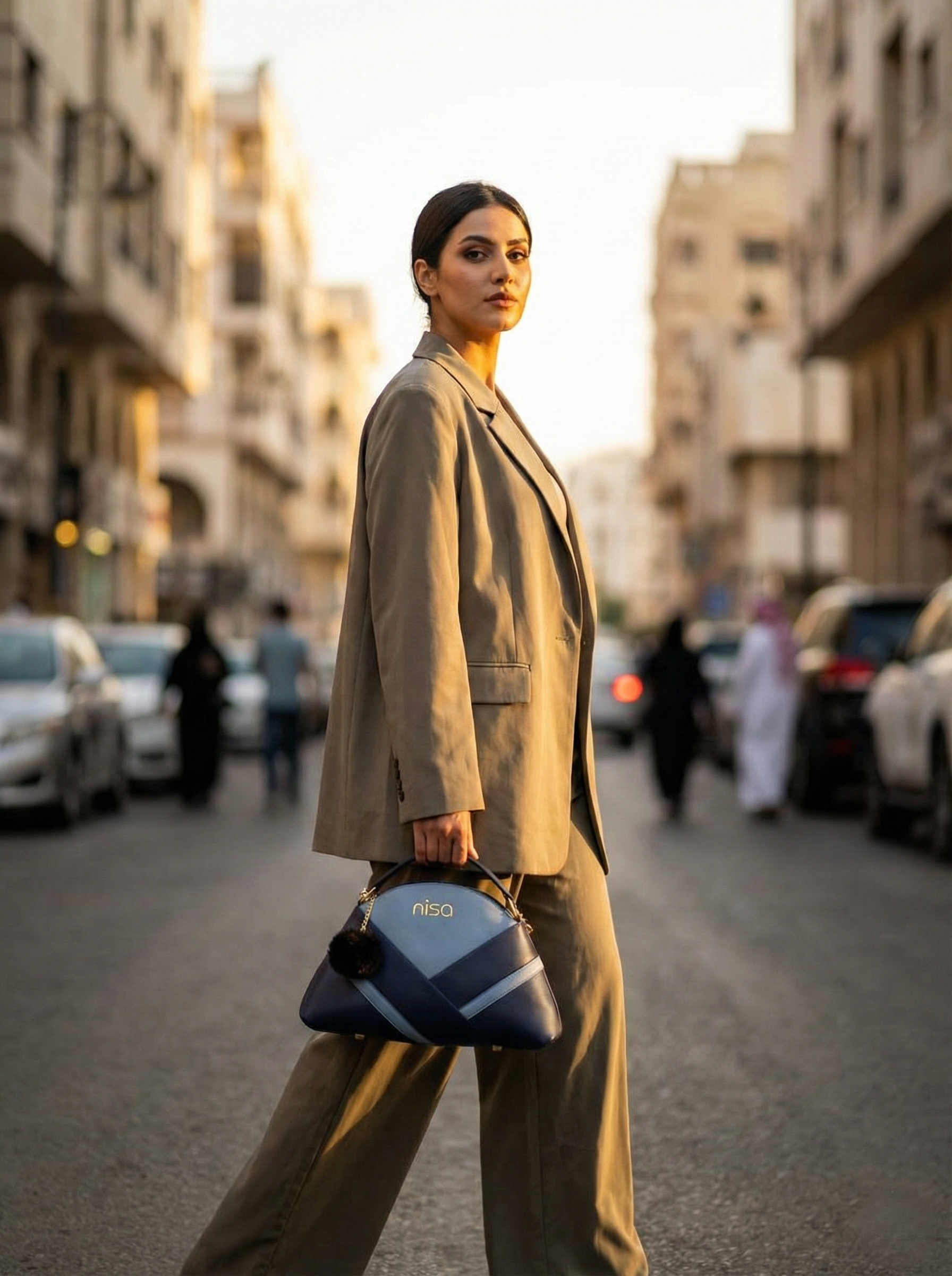 Nisa Blue Tri-Tone Azure Satchel Bag & Wallet Set