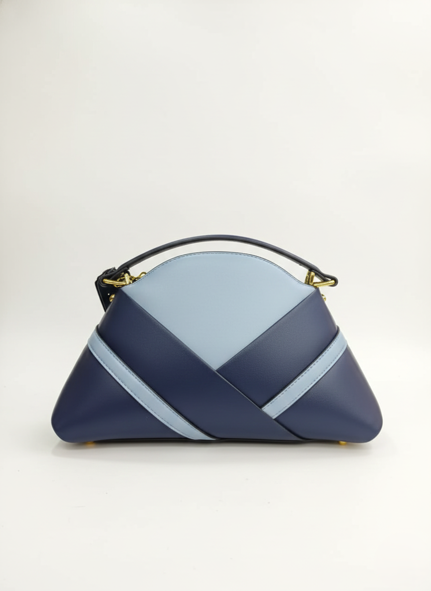 Nisa Blue Tri-Tone Azure Satchel Bag & Wallet Set