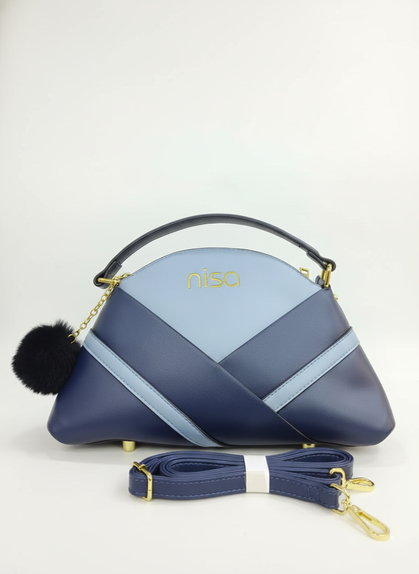 Nisa Blue Tri-Tone Azure Satchel Bag & Wallet Set