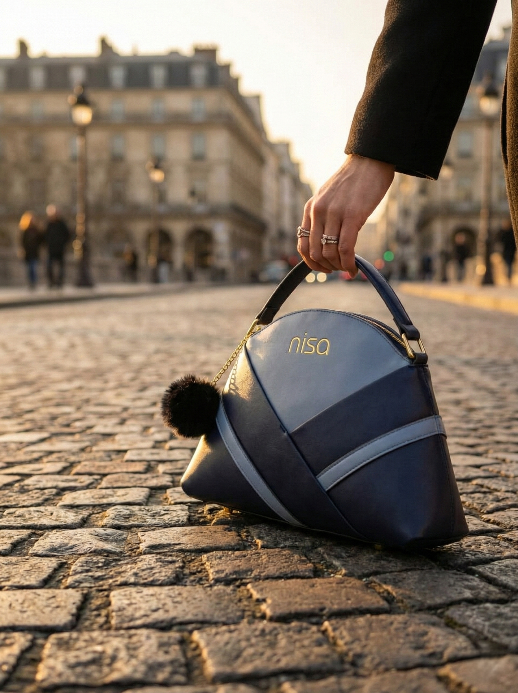 Nisa Blue Tri-Tone Azure Satchel Bag & Wallet Set