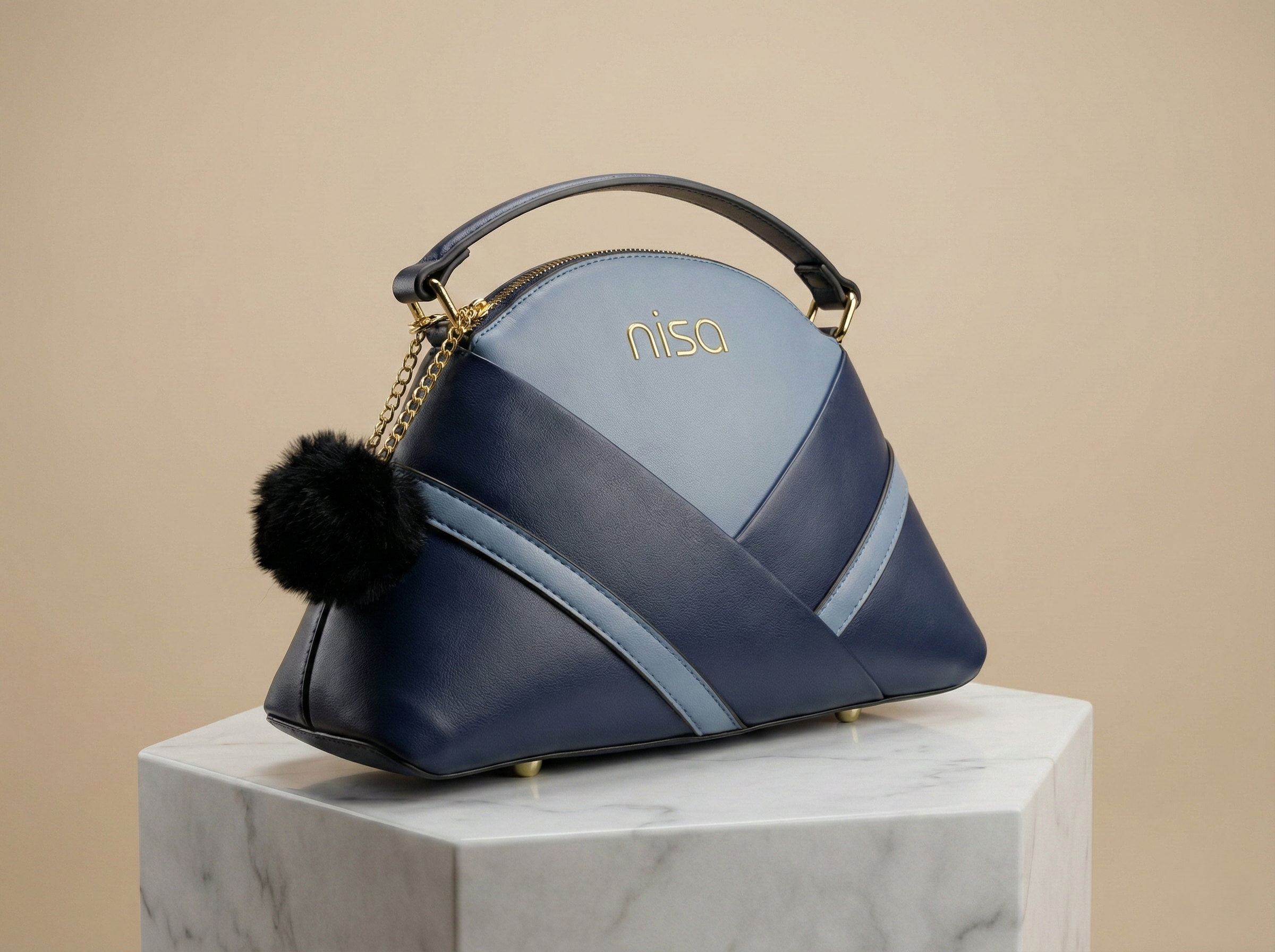 Nisa Blue Tri-Tone Azure Satchel Bag & Wallet Set