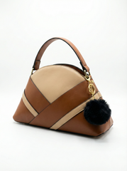 Nisa Dual-Tone Geometric Hand bag Set – Tan & Beige