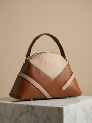 Nisa Dual-Tone Geometric Hand bag Set – Tan & Beige