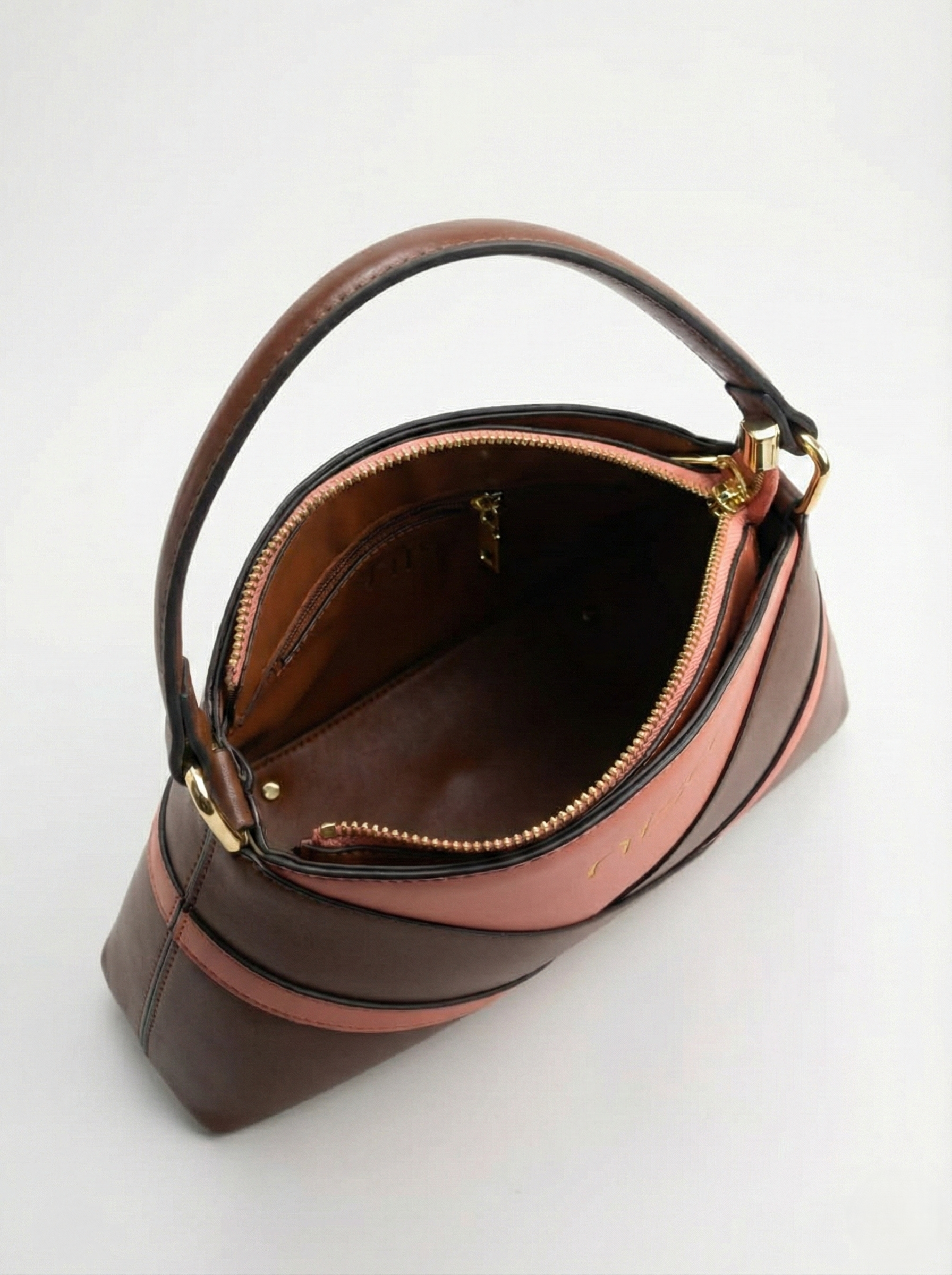 Nisa Geometric Color-Block Hand Bag Set – Coral & Mocha