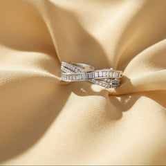 Nisa Premium Silver-Polish X-Cross Design With Diamond And Small Cystal Studded Fingering For Women and Girls