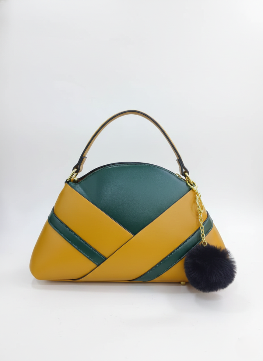 Nisa Geometric Duo - Emerald Green & Mustard Hand Bag Set