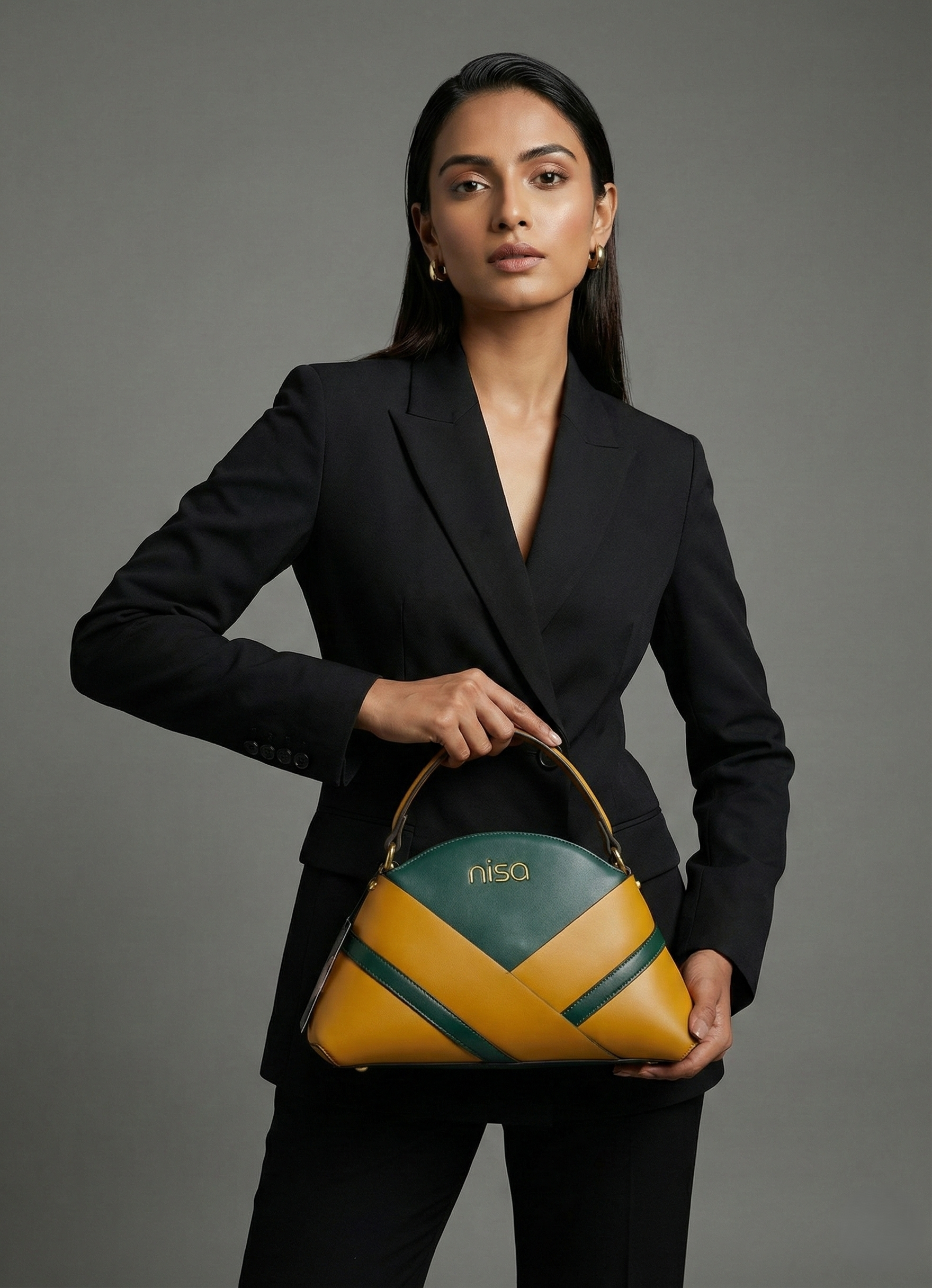 Nisa Geometric Duo - Emerald Green & Mustard Hand Bag Set