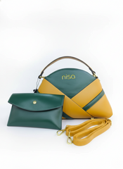 Nisa Geometric Duo - Emerald Green & Mustard Hand Bag Set