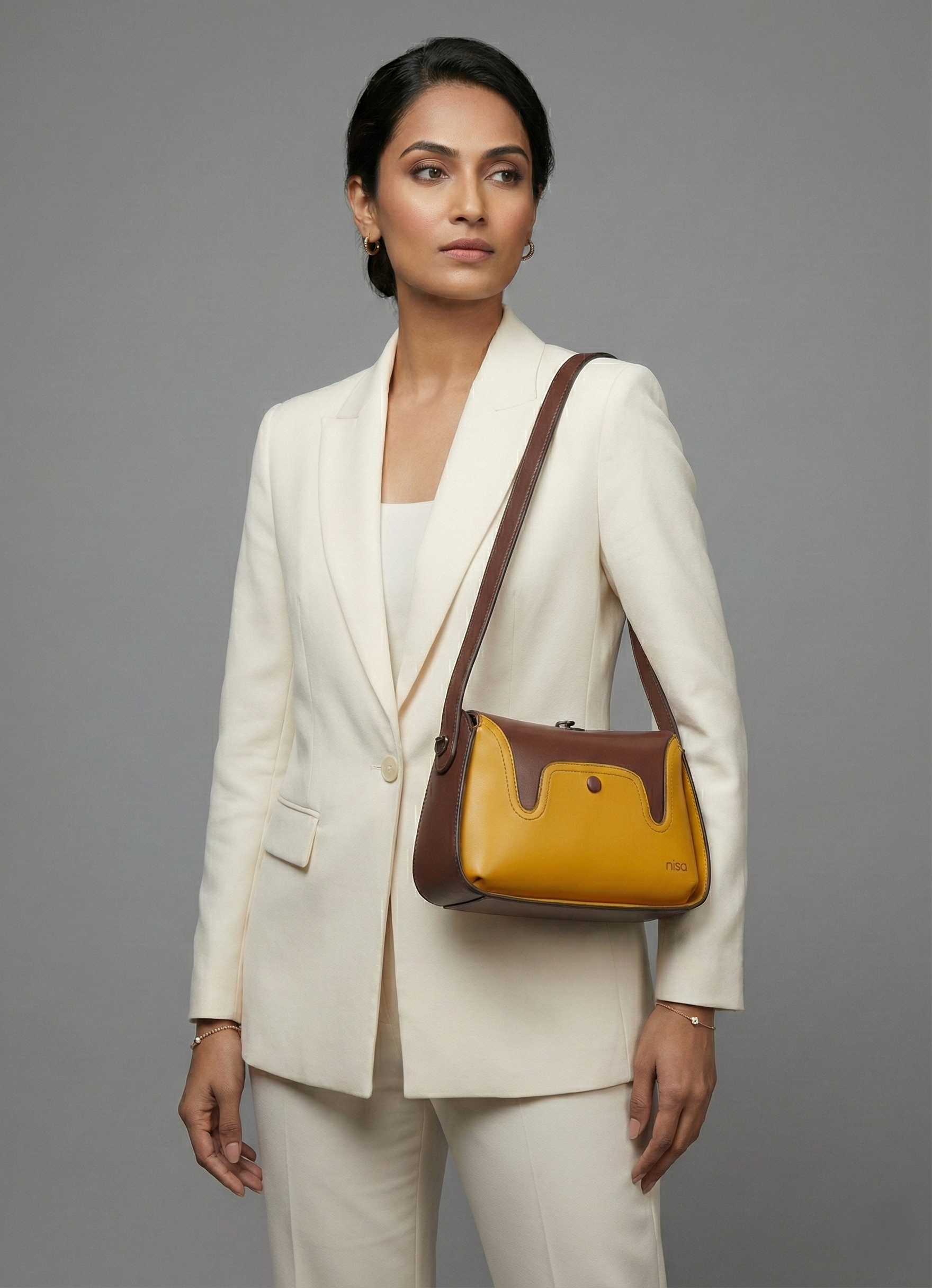 Nisa Duo: Mustard & Mocha Structured Hand Bag Set