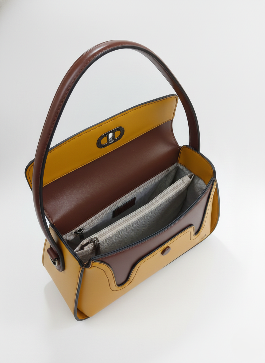 Nisa Duo: Mustard & Mocha Structured Hand Bag Set