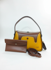 Nisa Duo: Mustard & Mocha Structured Hand Bag Set
