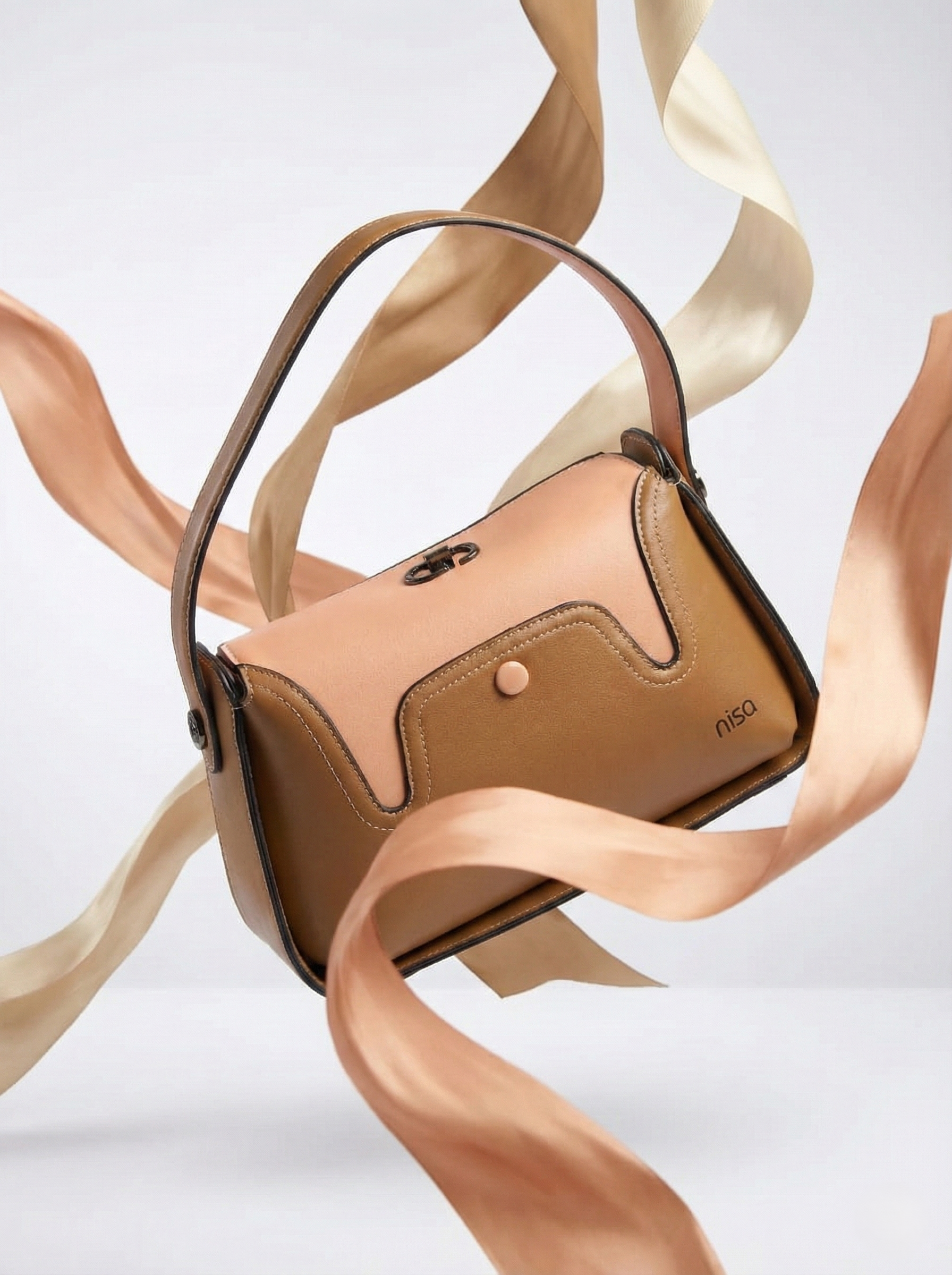 Nisa Dual-Tone Elegance Handbag Set – Camel & Blush