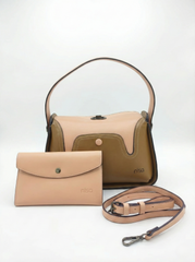 Nisa Dual-Tone Elegance Handbag Set – Camel & Blush