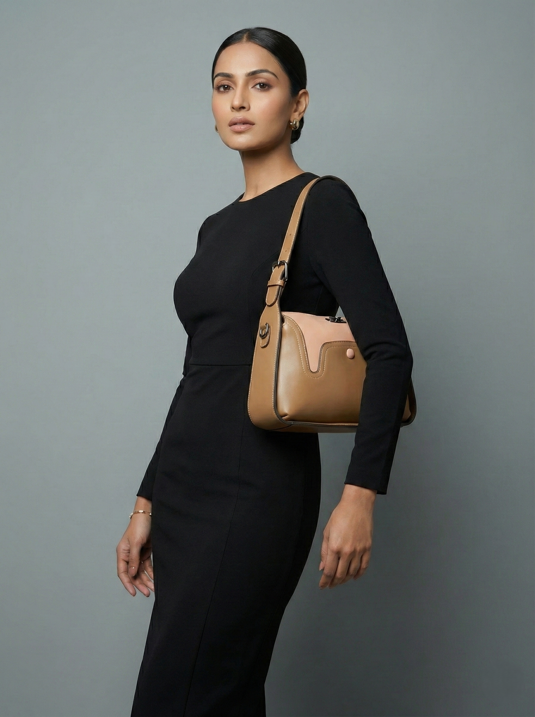 Nisa Dual-Tone Elegance Handbag Set – Camel & Blush