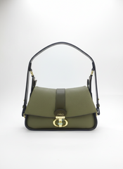Nisa Signature Olive Shoulder Bag with Gold Accents