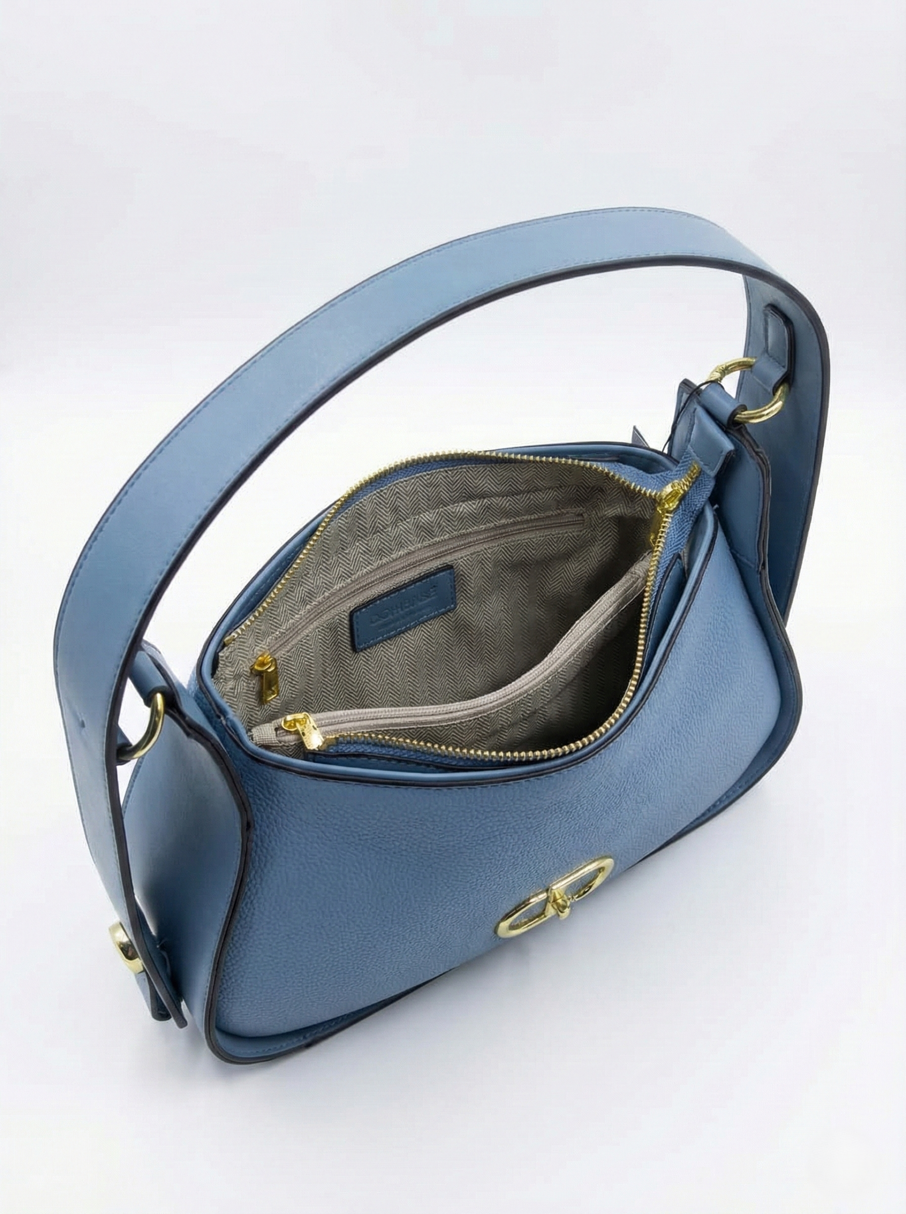 Nisa Signature Sky Blue  Shoulder Bag with Gold Accents