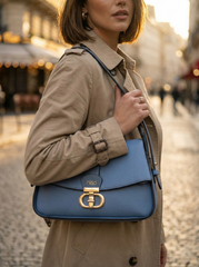 Nisa Signature Sky Blue  Shoulder Bag with Gold Accents