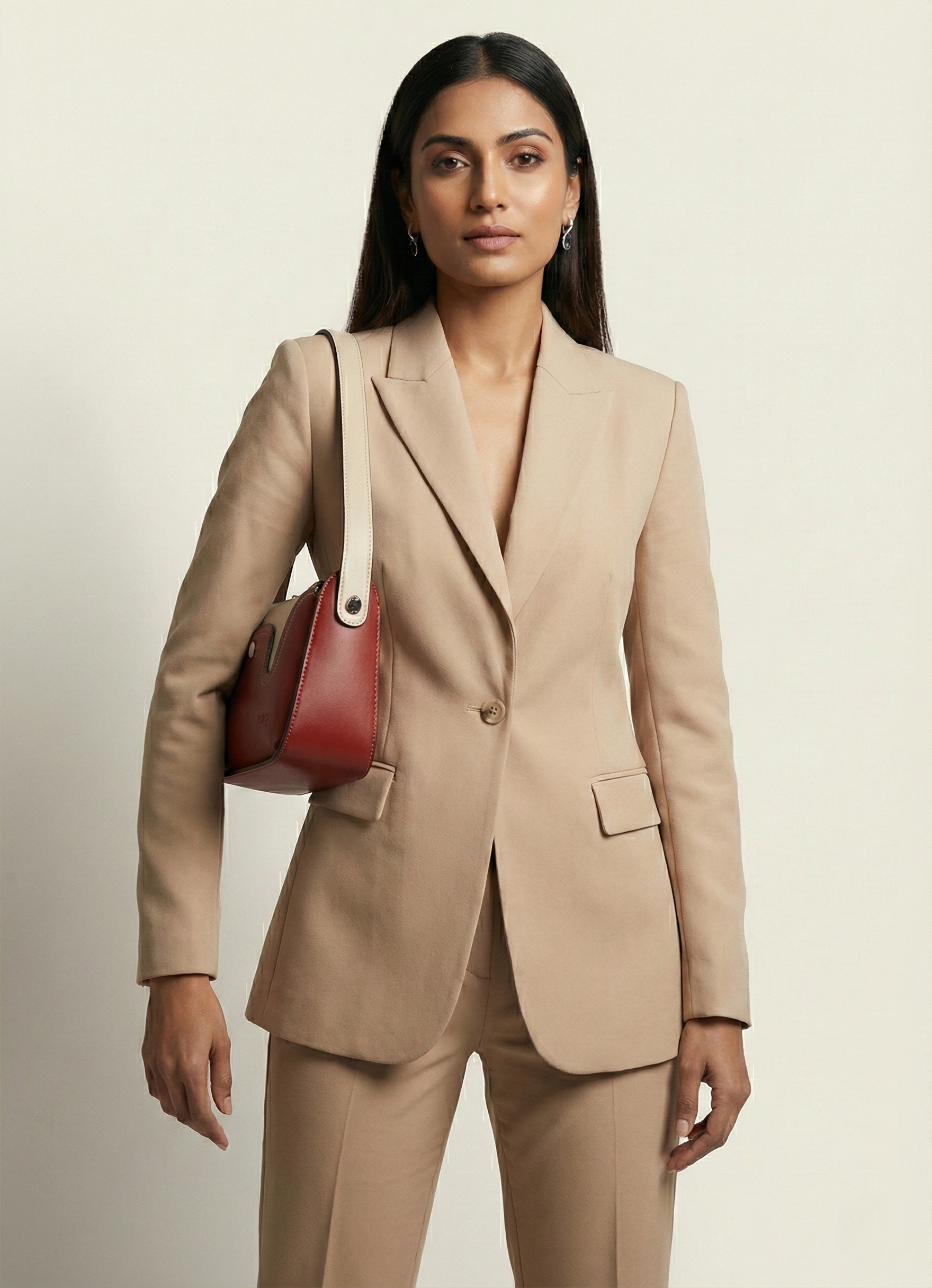 Nisa Duo-Tone Satchel Bag & Wallet Set – Cream & Terracotta