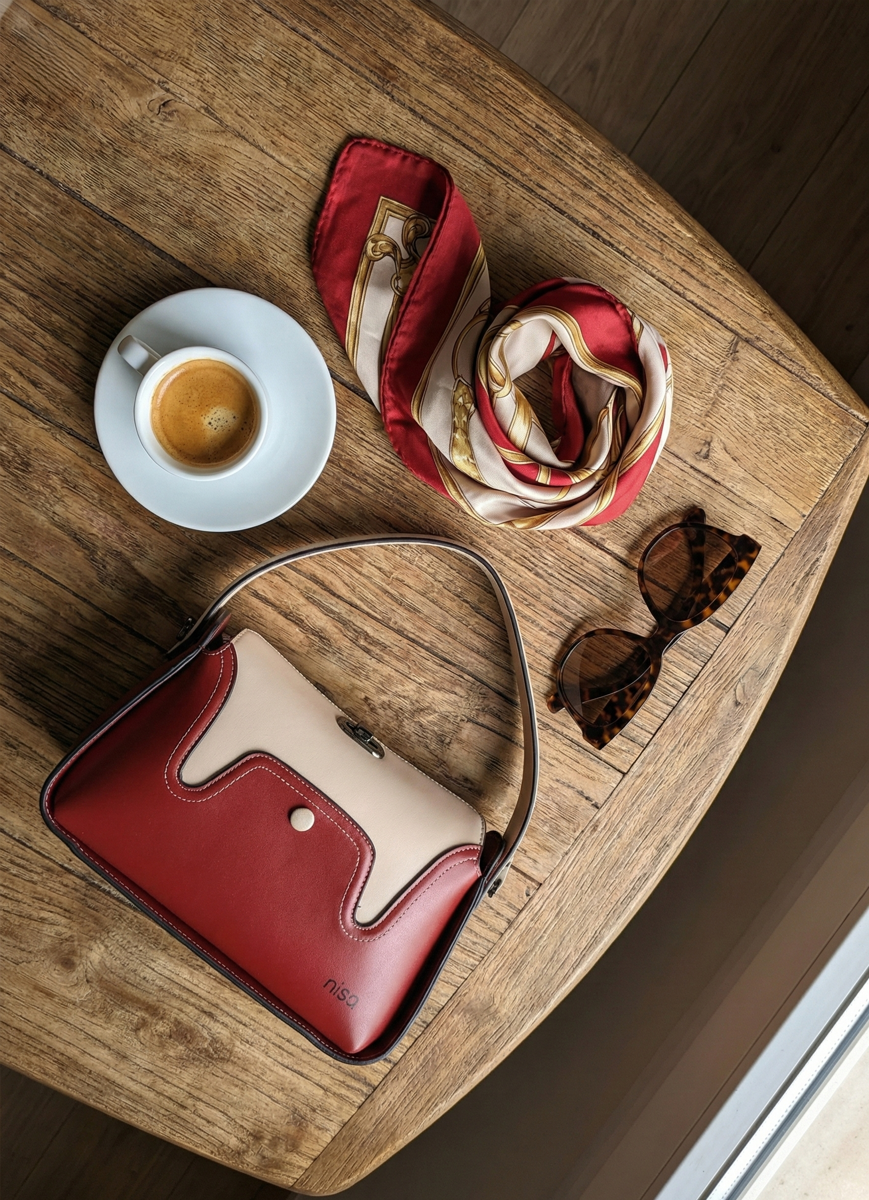 Nisa Duo-Tone Satchel Bag & Wallet Set – Cream & Terracotta