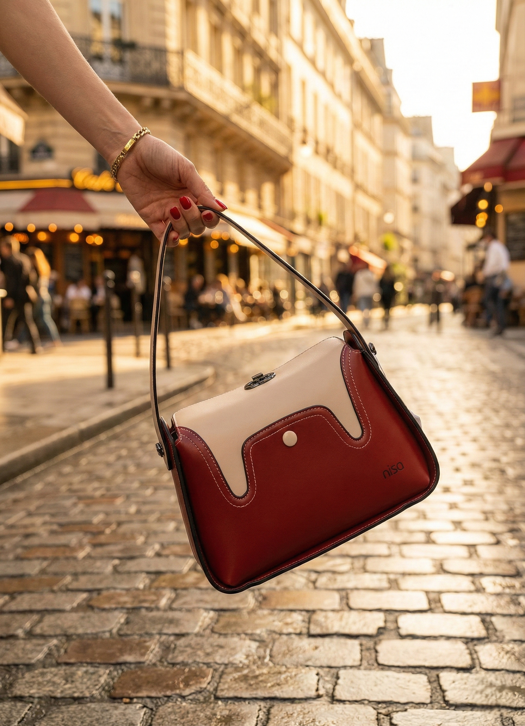 Nisa Duo-Tone Satchel Bag & Wallet Set – Cream & Terracotta