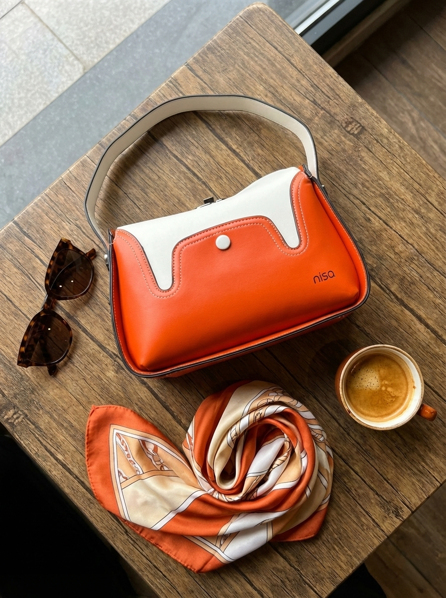 Nisa Modern Satchel Bag & Wallet Set – Tangerine/White
