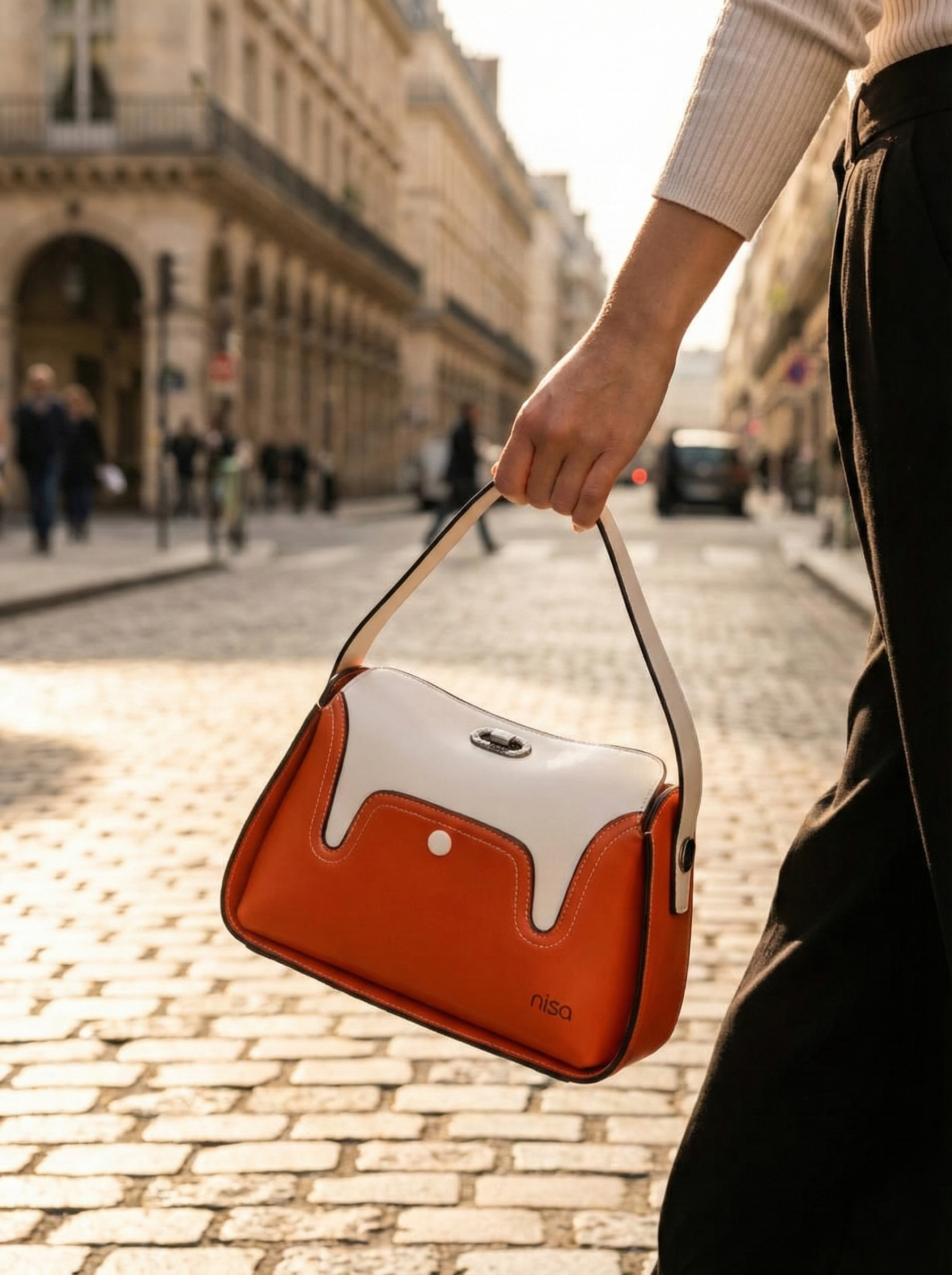 Nisa Modern Satchel Bag & Wallet Set – Tangerine/White