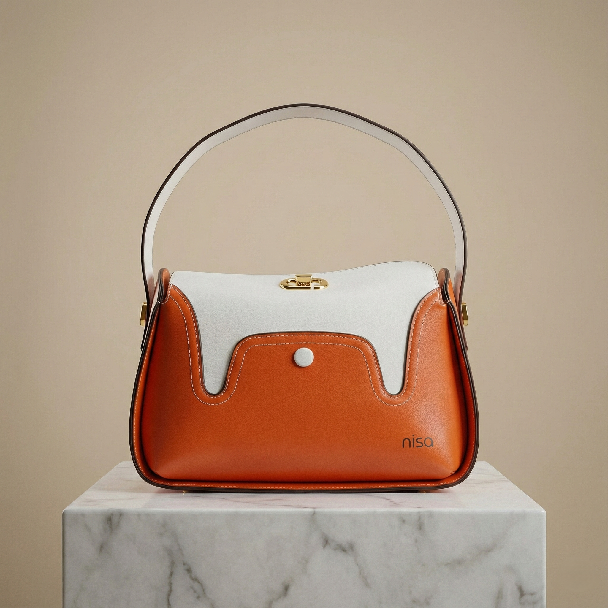 Nisa Modern Satchel Bag & Wallet Set – Tangerine/White