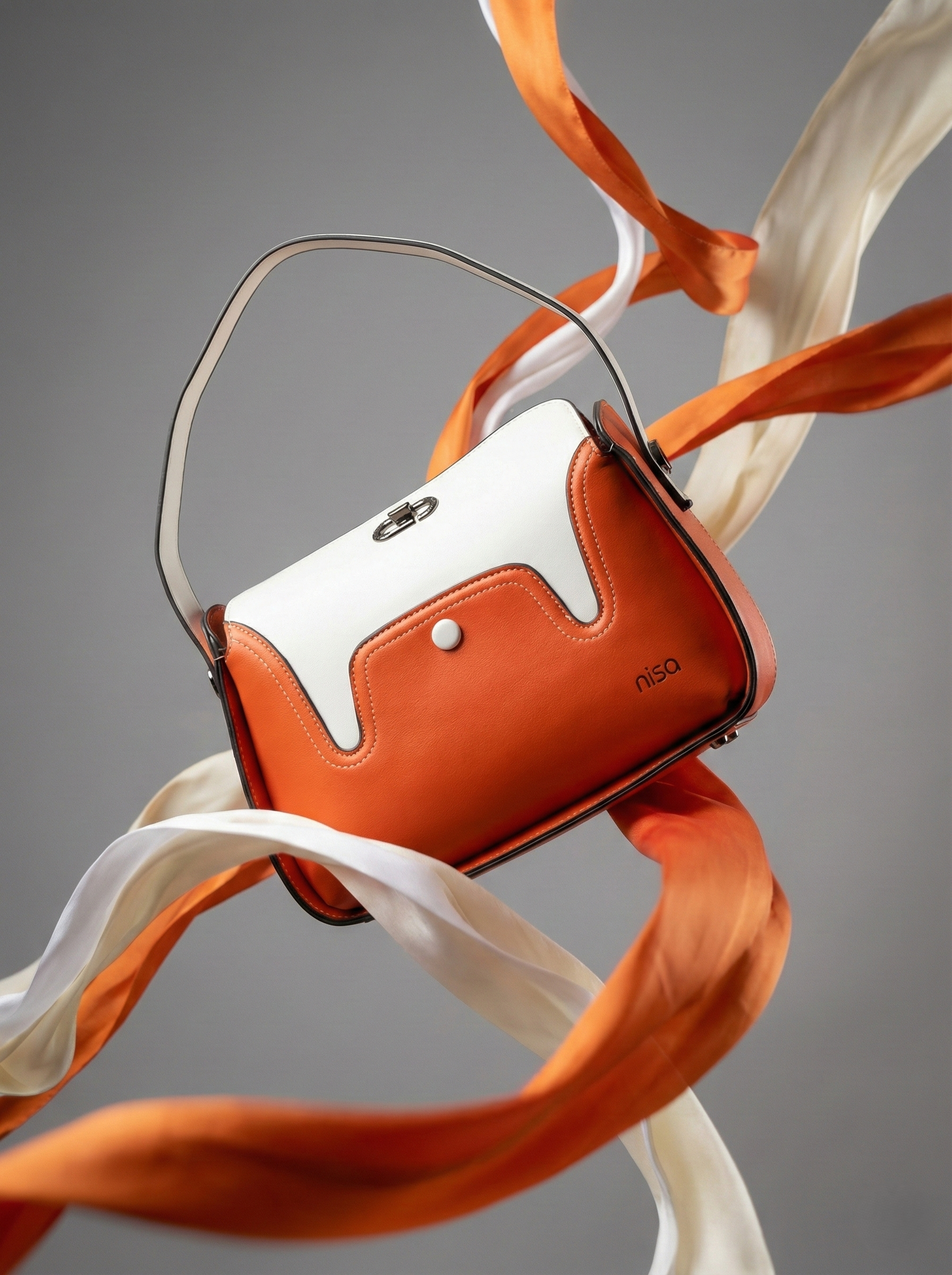 Nisa Modern Satchel Bag & Wallet Set – Tangerine/White