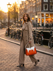 Nisa Modern Satchel Bag & Wallet Set – Tangerine/White