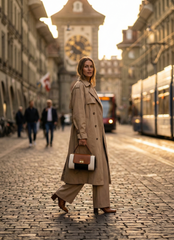 Nisa Tri-Tone Barrel Bag & Wallet Set - Cognac Brown / Cream / Black