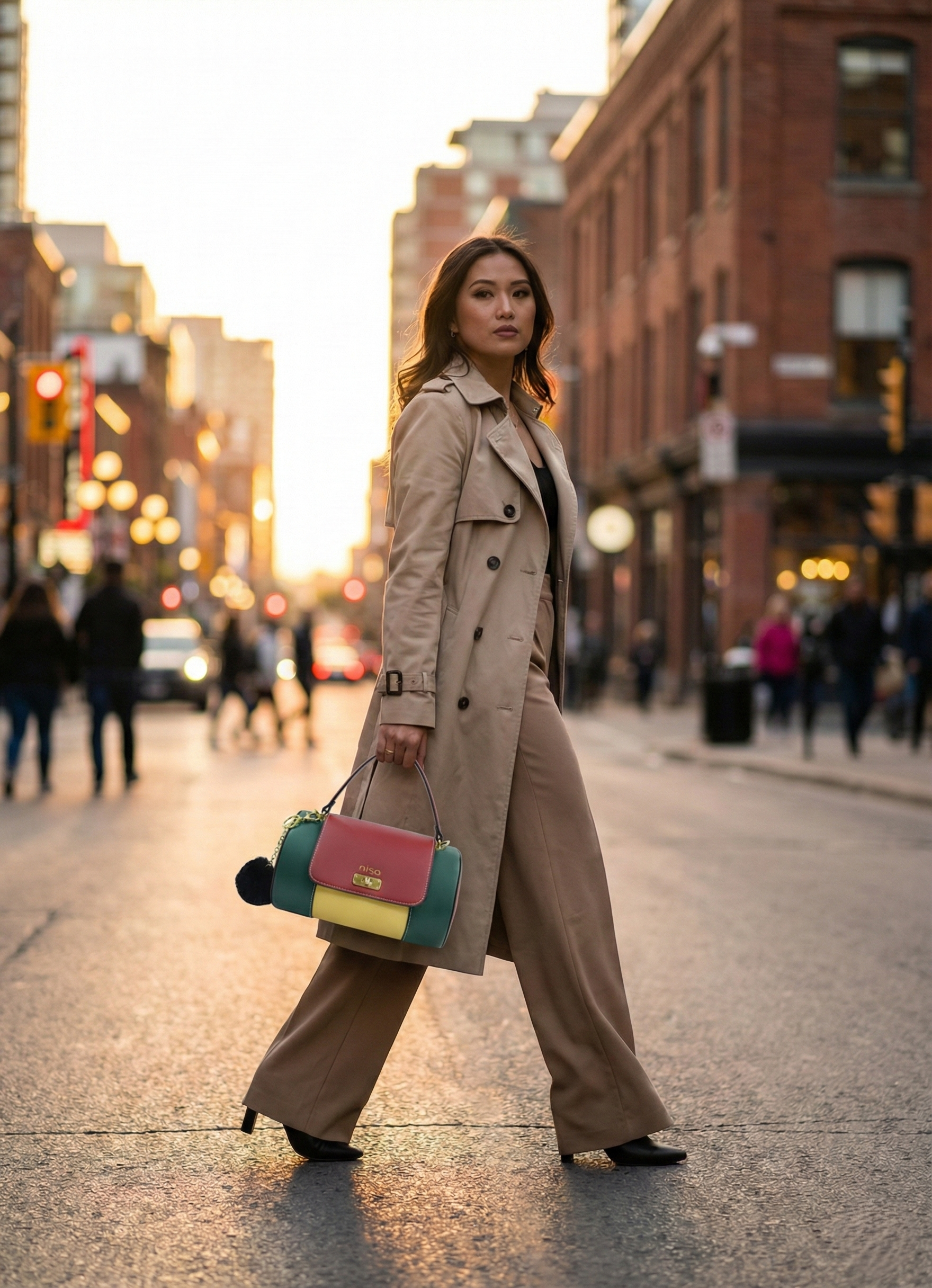 Nisa Color-Block Barrel Bag Set - Bold Red, Green, and Yellow