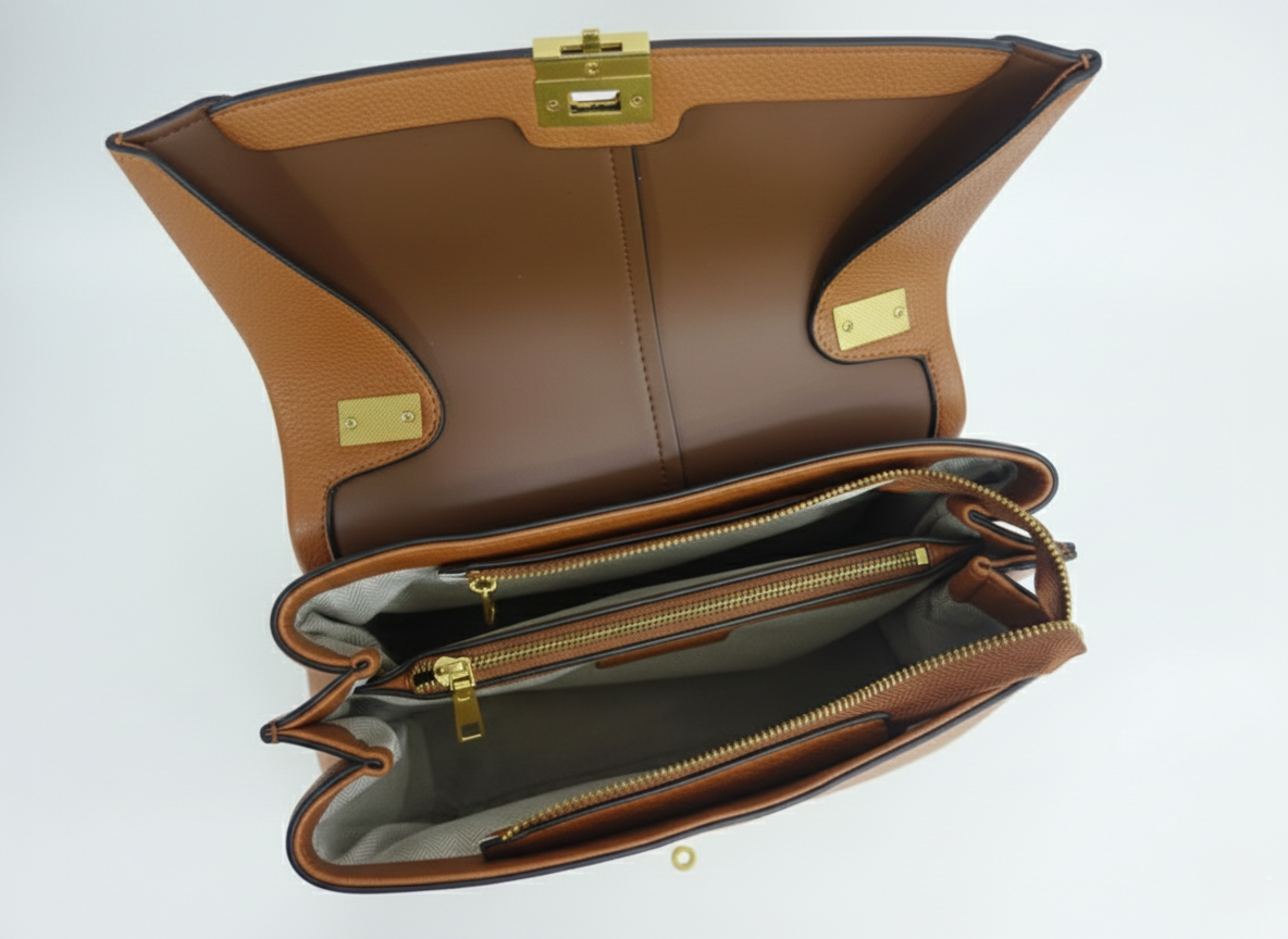 Nisa Signature Satchel Bag – Cognac