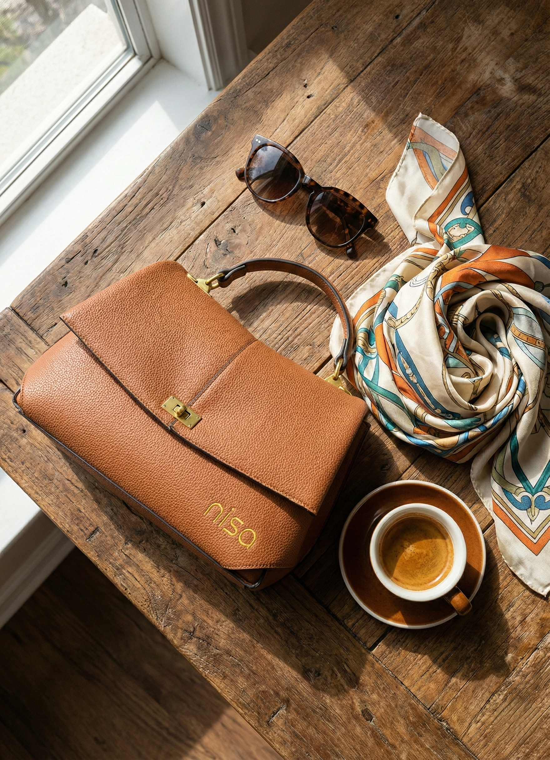 Nisa Signature Satchel Bag – Cognac