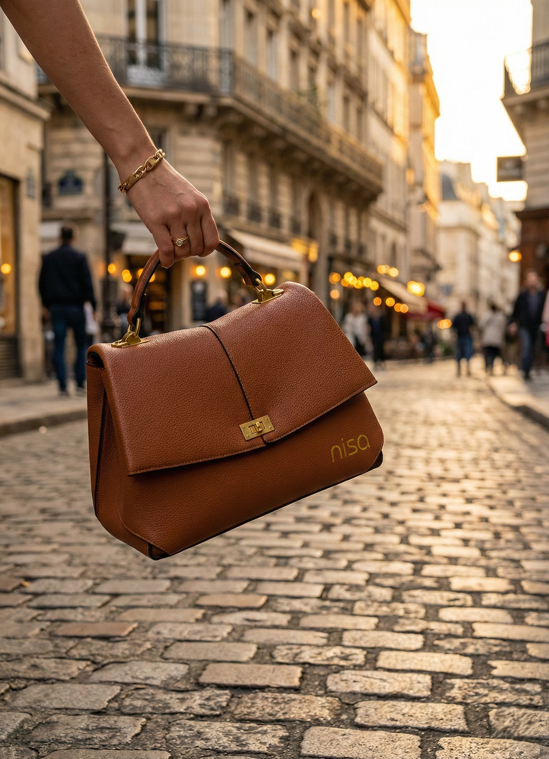 Nisa Signature Satchel Bag – Cognac