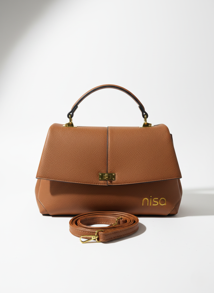 Nisa Signature Satchel Bag – Cognac