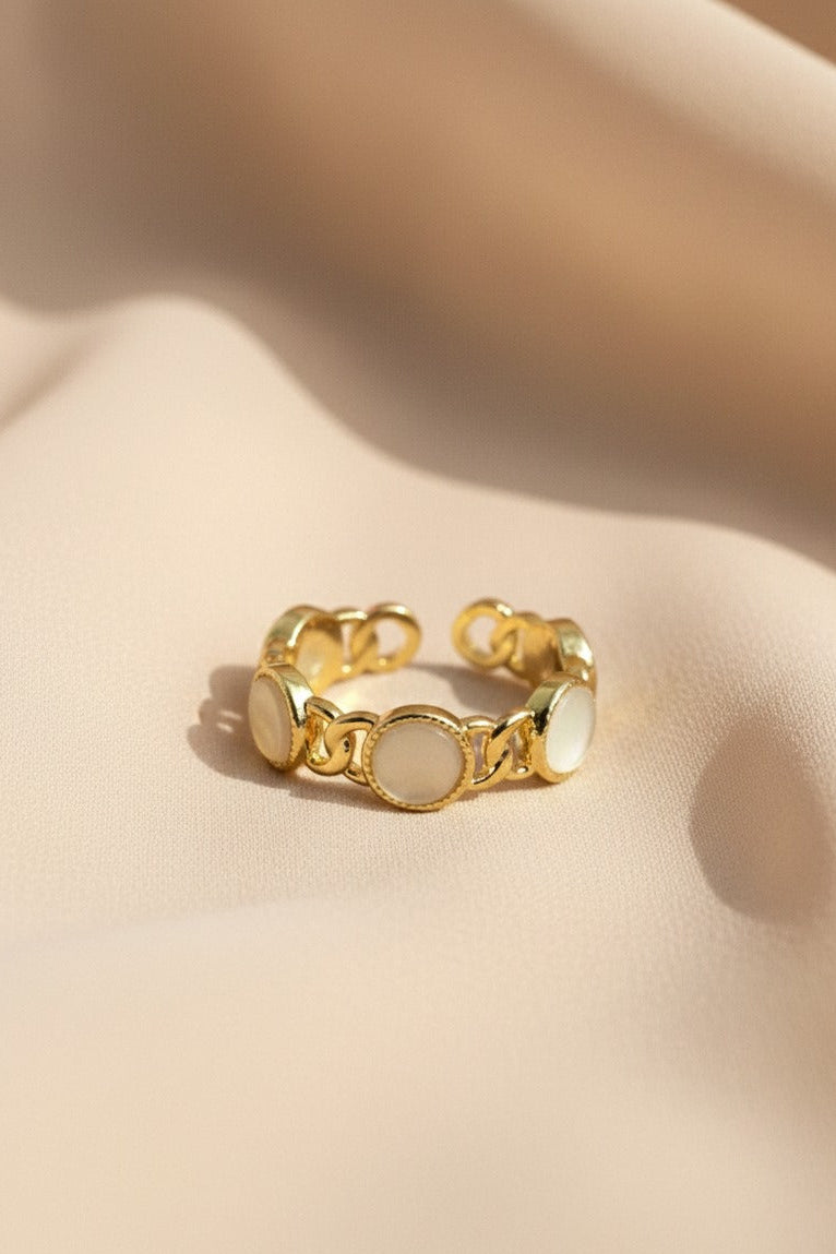 Nisa Premium Golden-Polish Chain Stiff Design With White Pearl Fingering For Women and Girls