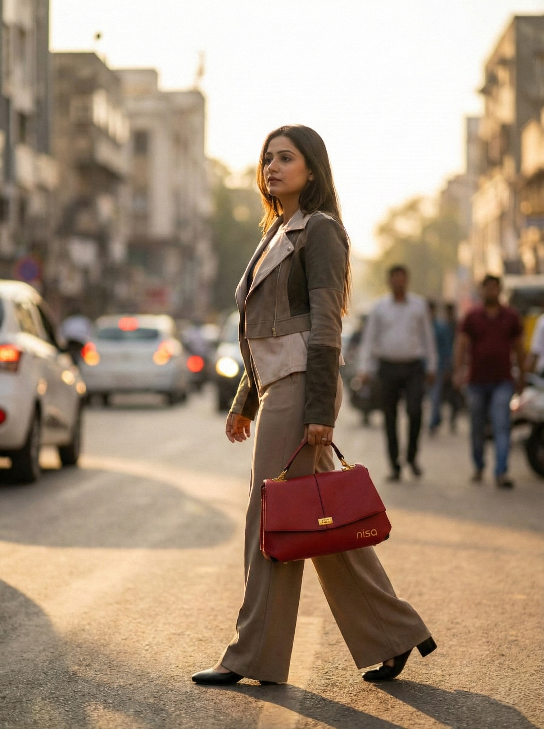 Nisa Signature Satchel Bag - Red