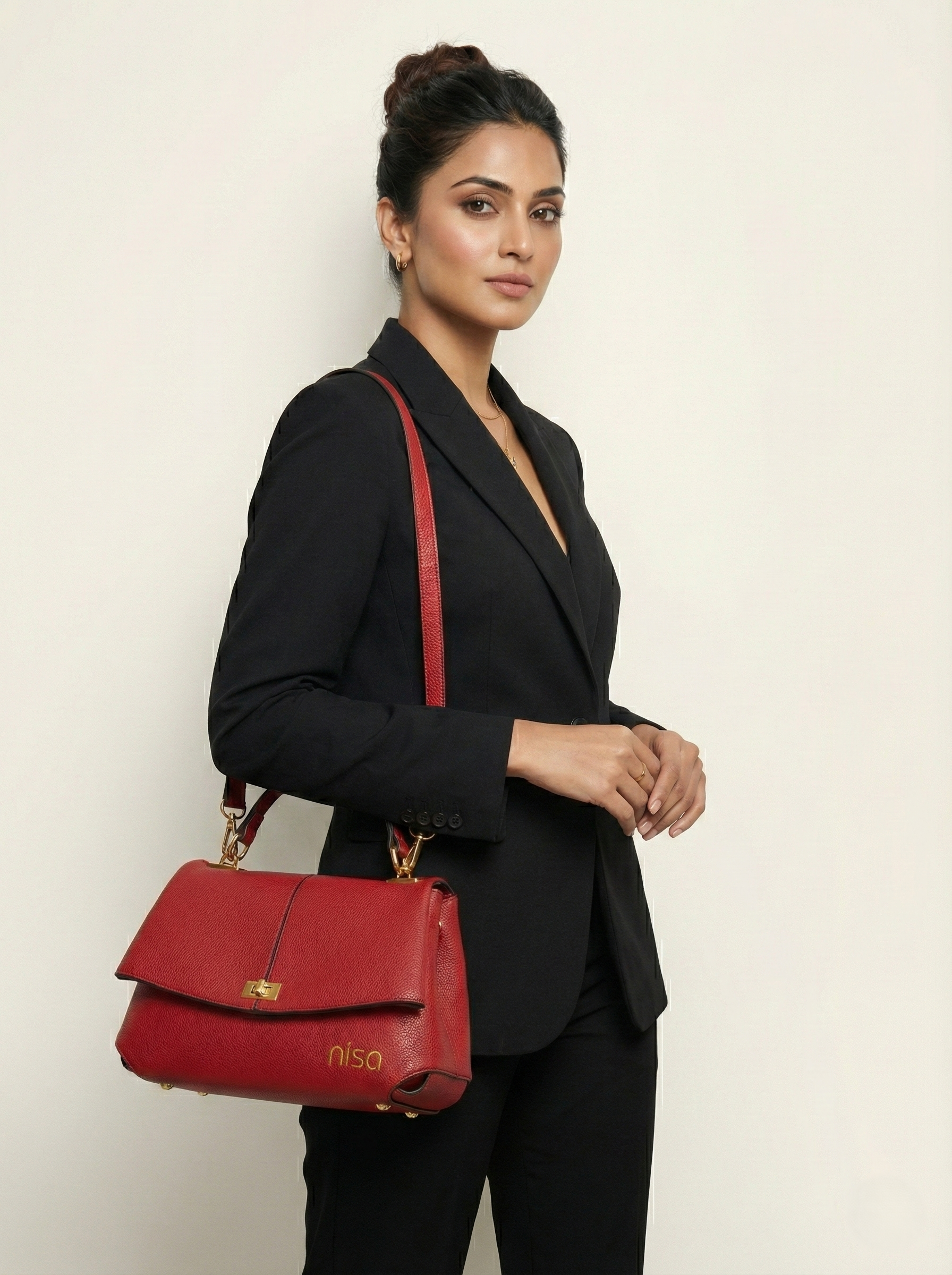Nisa Signature Satchel Bag - Red