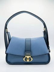 Nisa Signature Sky Blue  Shoulder Bag with Gold Accents