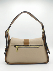 Nisa Signature Beige & Tan Shoulder Bag with Gold Accents