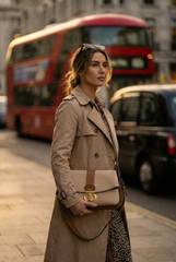 Nisa Signature Beige & Tan Shoulder Bag with Gold Accents